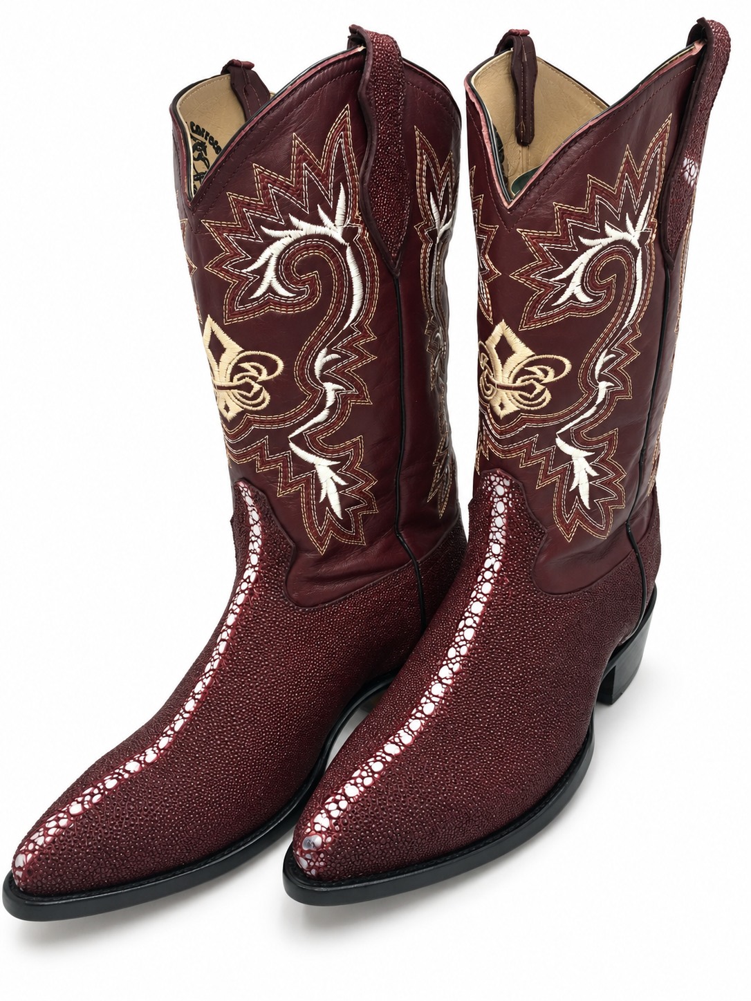 Men Genuine Cowhide Stingray Print Western Rodeo J Toe Leather Sole Boots