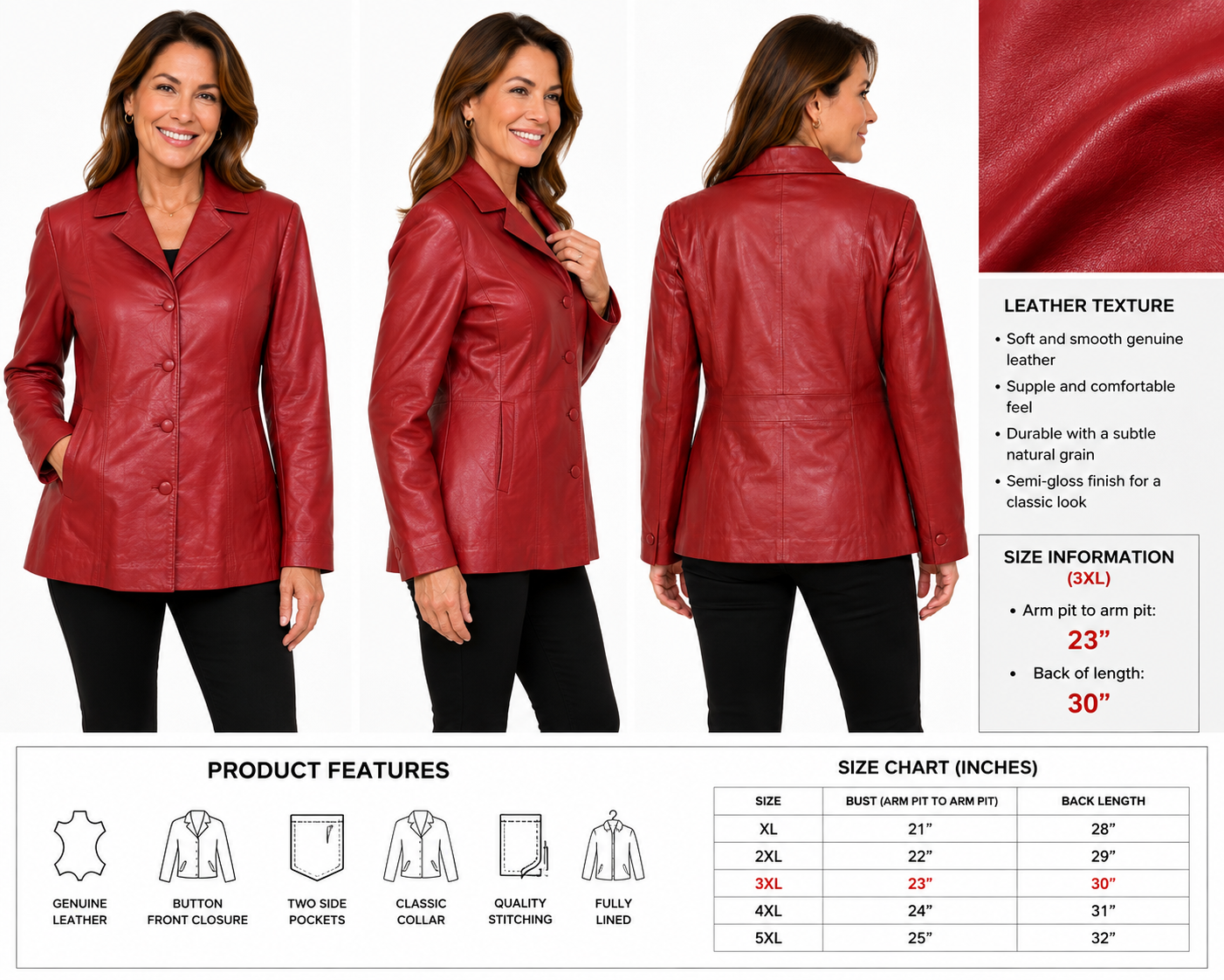 Women’s Genuine Sand Color Leather Jacket Fitted Blazer Style, Tailored Burgundy 3XL