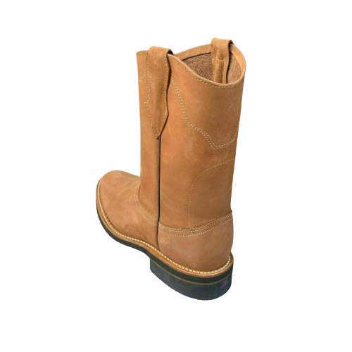 Dona Michi MEN'S WORK BOOTS GENUINE NUBUCK LEATHER PULL ON TAN/MOCA SAFETY WESTERN BOTAS