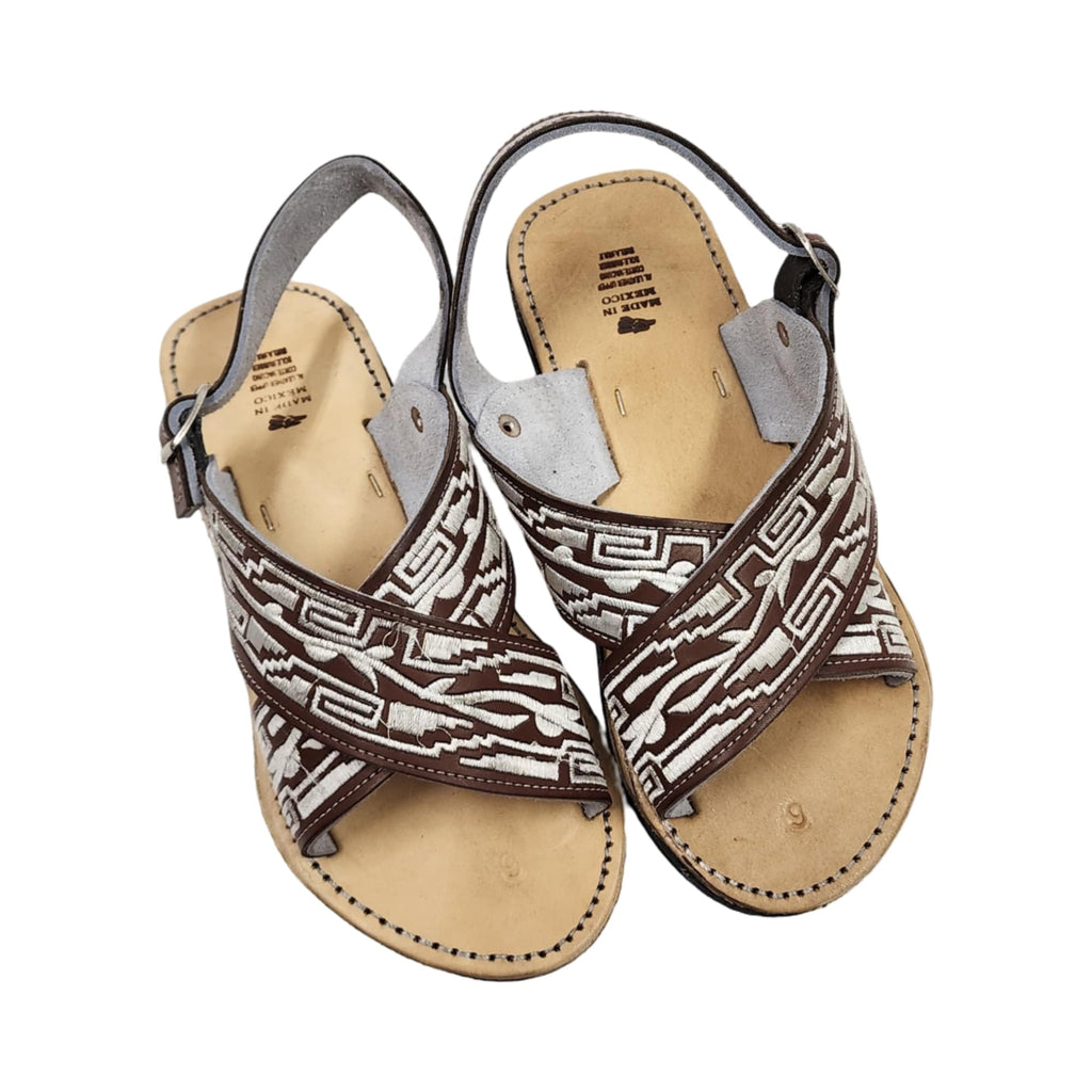 Dona Michi MEN LEATHER MEXICAN two strap PITEADO BORDADO SANDALS Huarache Cruzado Bordado