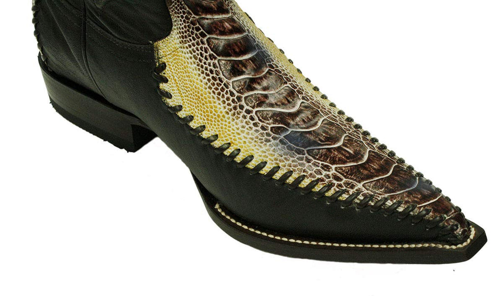 Dona Michi Men Genuine Ostrich Leg Leather Western Cowboy Snip Toe Boots