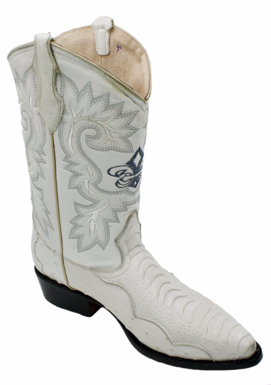 Men Genuine Cowhide Ostrich and Crocodile Print Leather J Toe Cowboy Boots