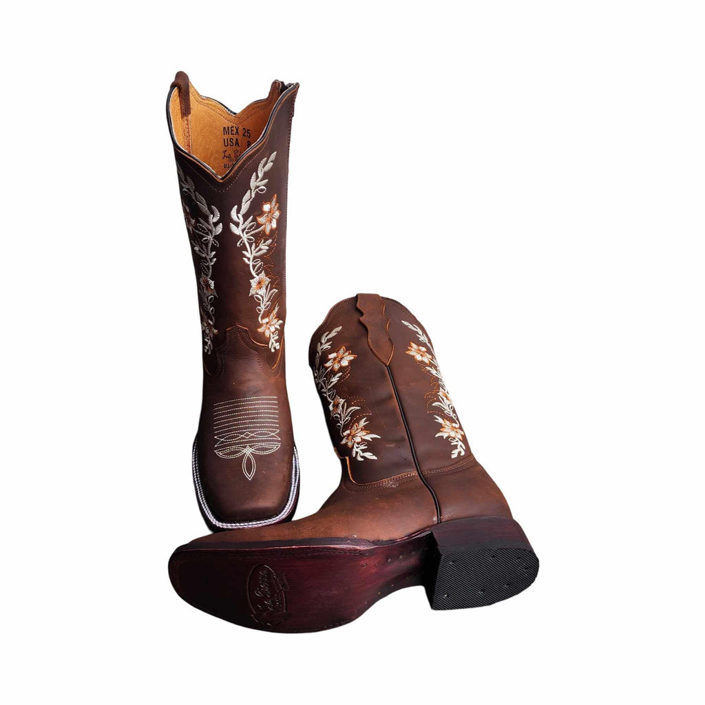 Dona Michi WOMENS COWGIRL Square toe leather Flower embroidered Design with zipper Botas para Mujer con Zierre