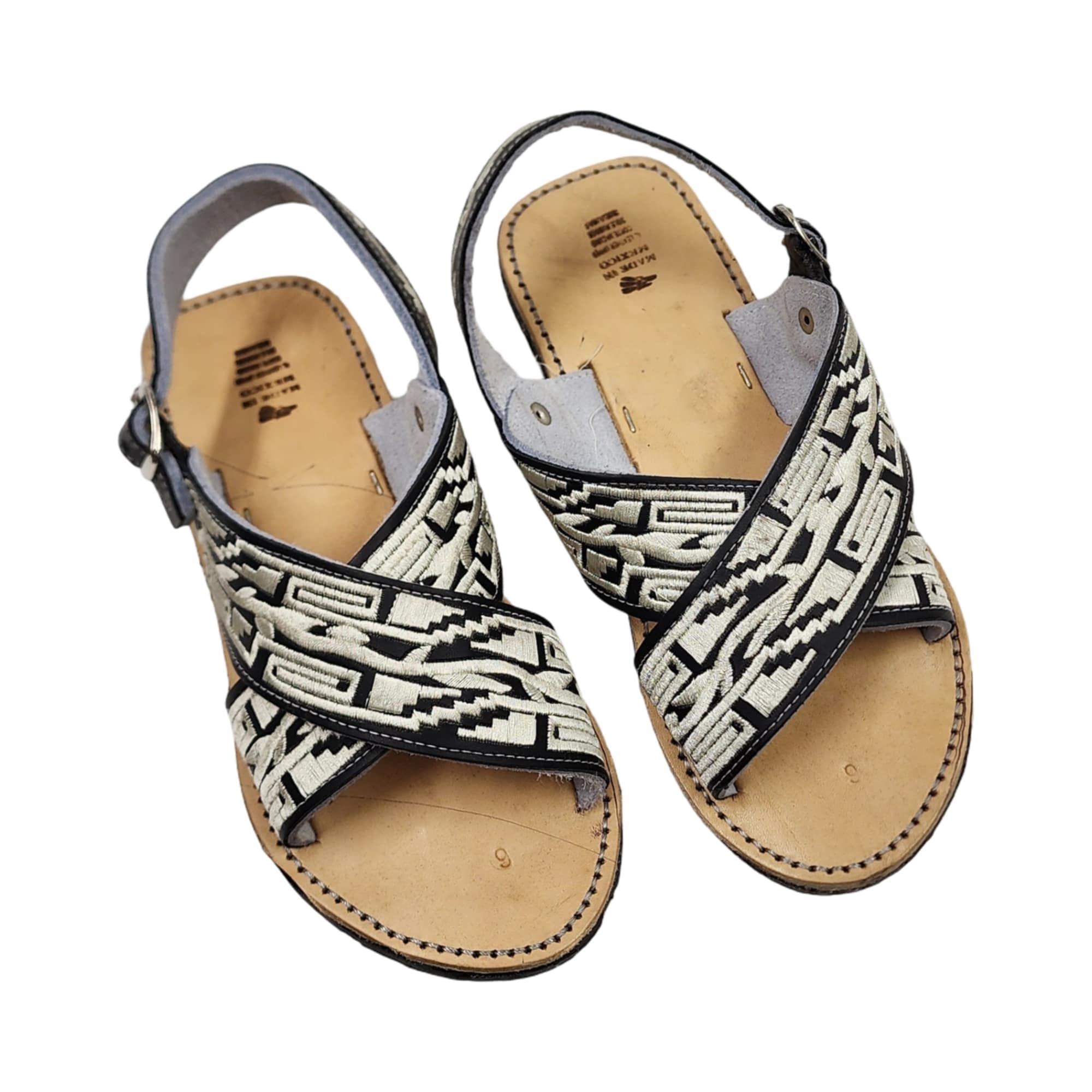 Dona Michi MEN LEATHER MEXICAN two strap PITEADO BORDADO SANDALS Huarache Cruzado Bordado