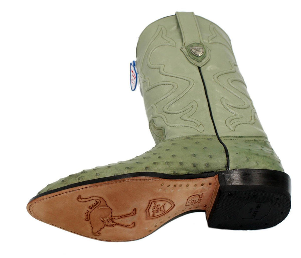 Men's Genuine Wild West Real Ostrich Leather Western Cowboy Boots_Green_8