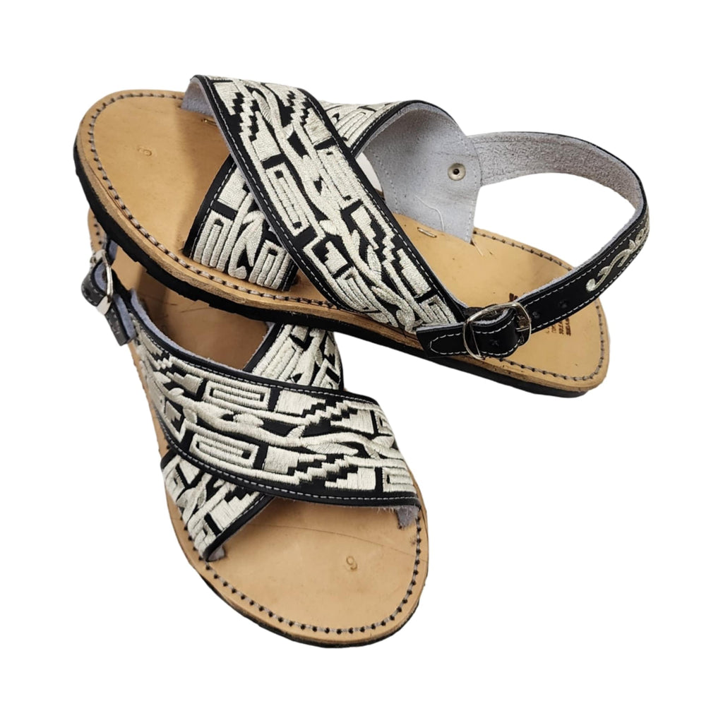 Dona Michi MEN LEATHER MEXICAN two strap PITEADO BORDADO SANDALS Huarache Cruzado Bordado