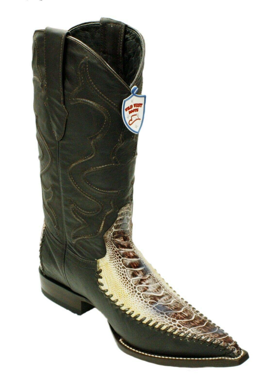 Dona Michi Men Genuine Ostrich Leg Leather Western Cowboy Snip Toe Boots