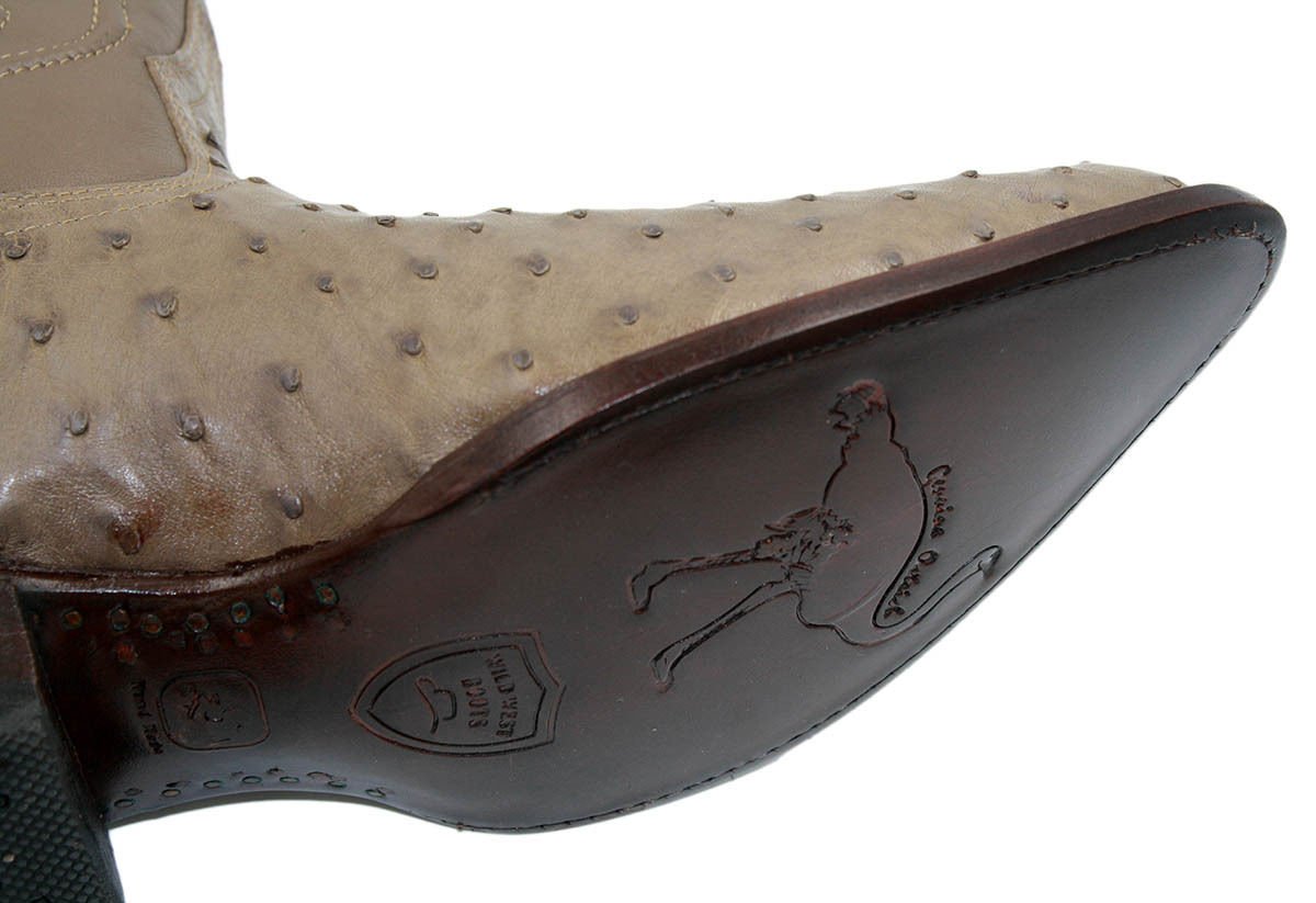 Men's Genuine Wild West Real Ostrich Leather Western Cowboy Boots_Mink_6.5