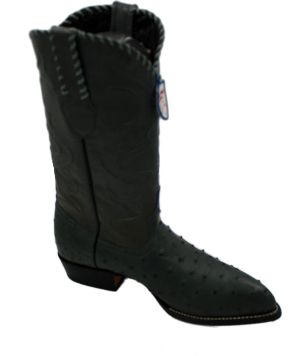Men's Genuine Wild West Real Ostrich Leather Western Cowboy Boots_Black_9.5