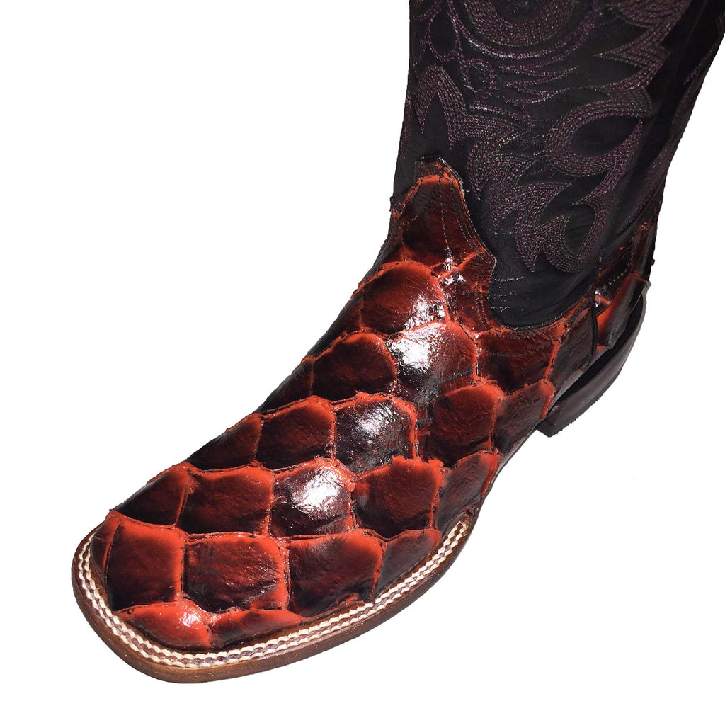 Men's Cowhide Fish Print Leather Boots Ranch Toe Rodeo Handcrafted Boots