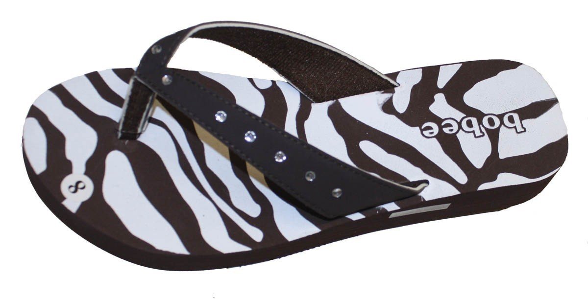 Dona Michi Womens Sandal Flat Beach Flip Flops Zebra With Rhinestone Strap Style Thongs Flats Pamela-23