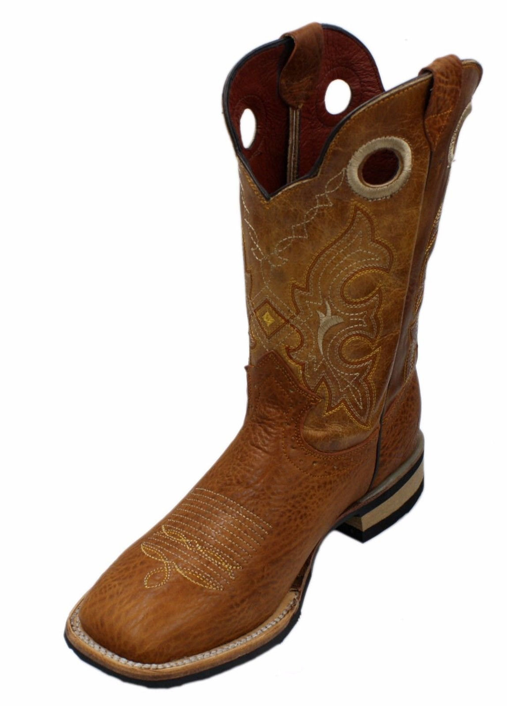 Men Genuine Bull Shoulder Leather Square Toe decarative Shaft Boots