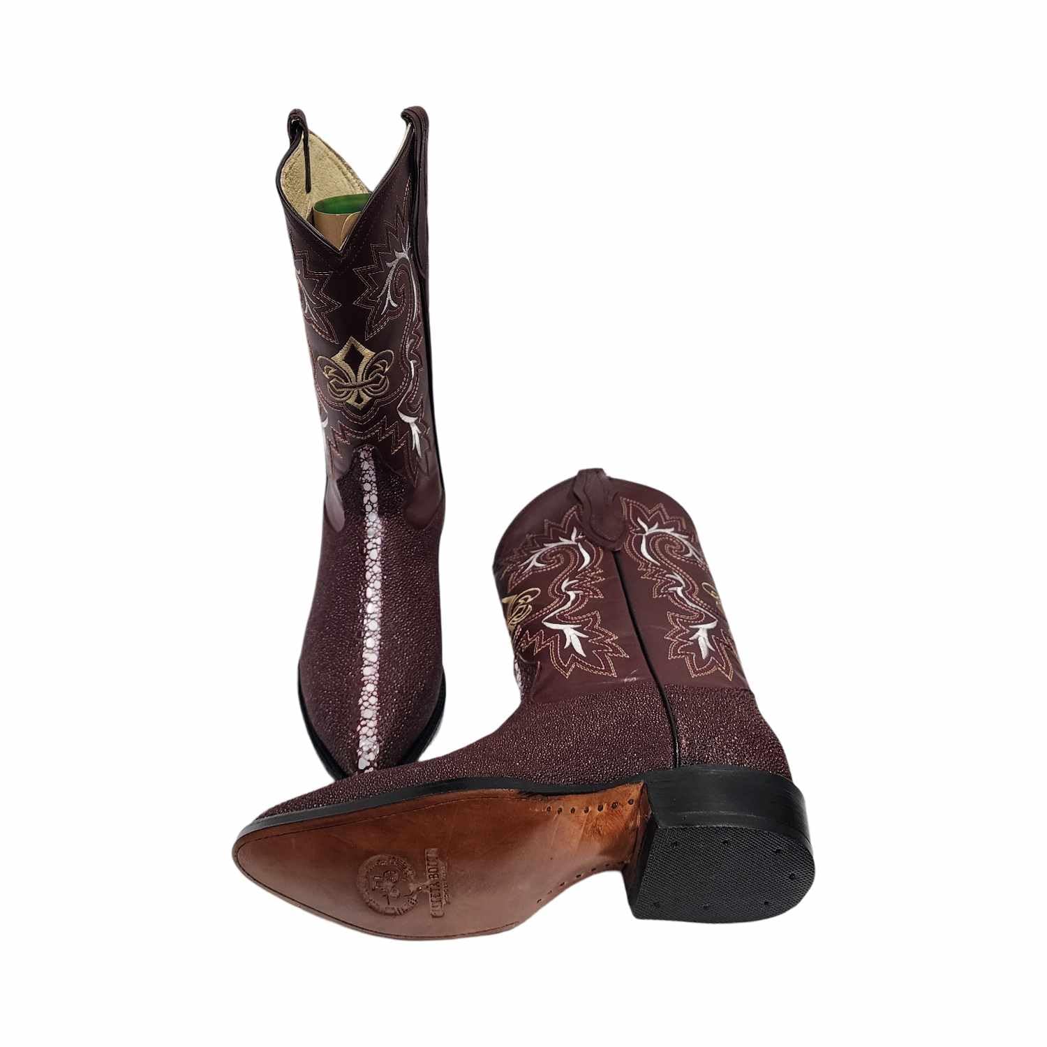 Dona Michi Men's Western Cowboy Exotic Stingray Print Leather Pointy Toe Boots Bota Vaquera Mantarraya Rodeo Puntal