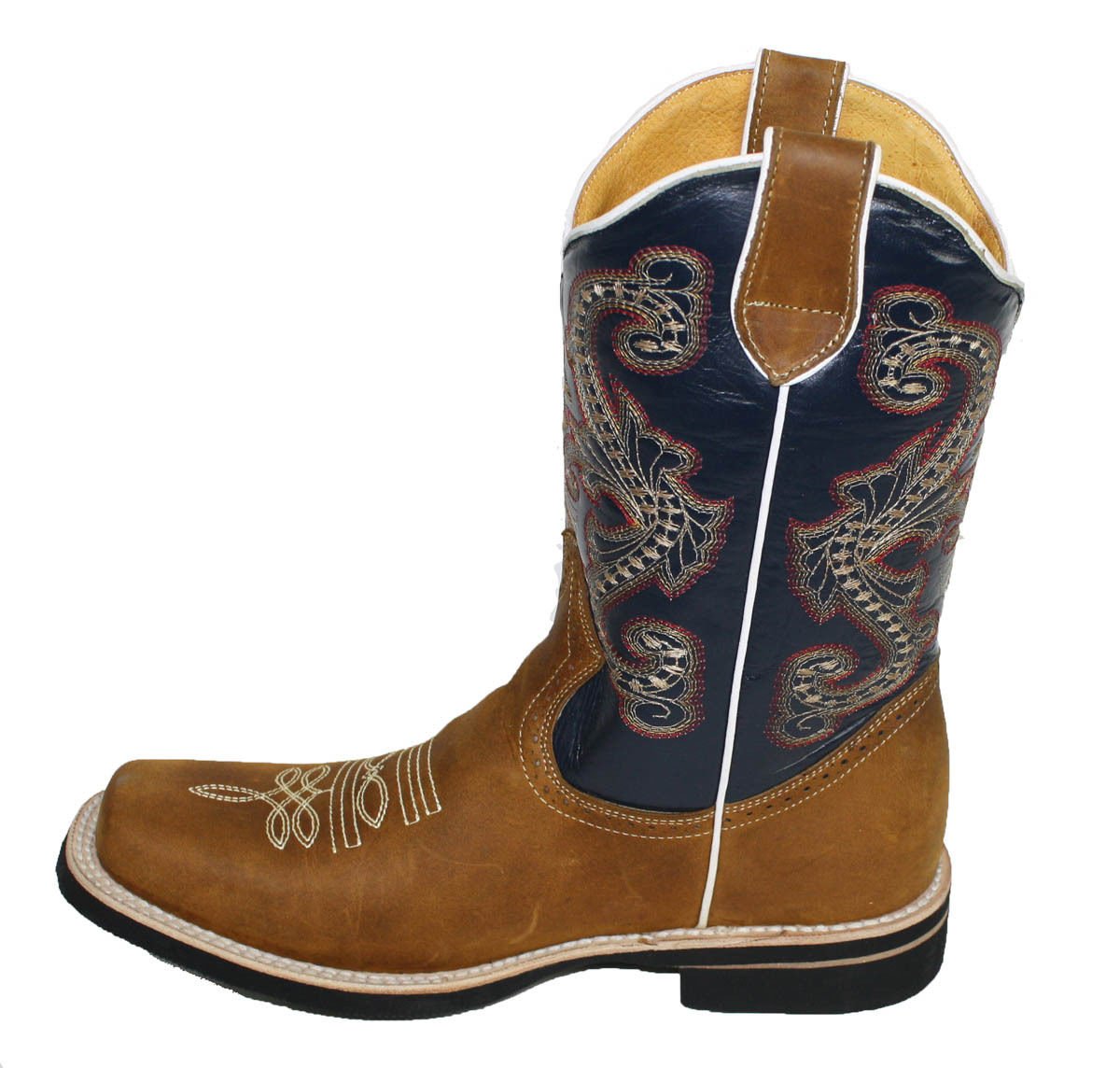 Men Cowboy Genuine Cow Hide Leather Square Toe Boots