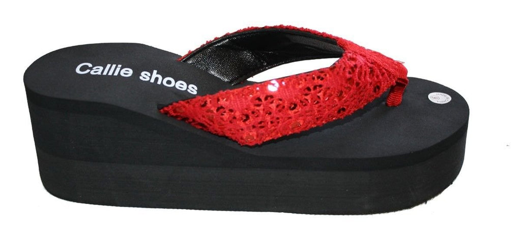 Dona Michi Leather Womens LA BEUATY Sequin Platform Thong Flip Flops Wedge Sandal : Heel 2.6" Apporx