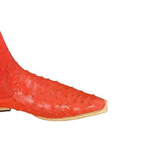 Dona Michi Men's Cowboy Ostrich Print Leather Western Snip Toe Red Boots Handcrafted