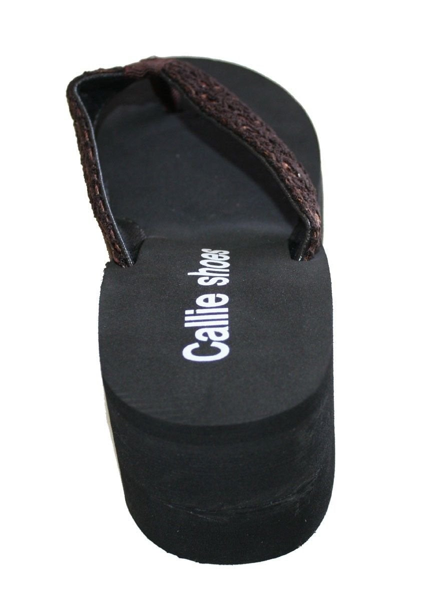 Dona Michi Leather Womens LA BEUATY Sequin Platform Thong Flip Flops Wedge Sandal : Heel 2.6" Apporx