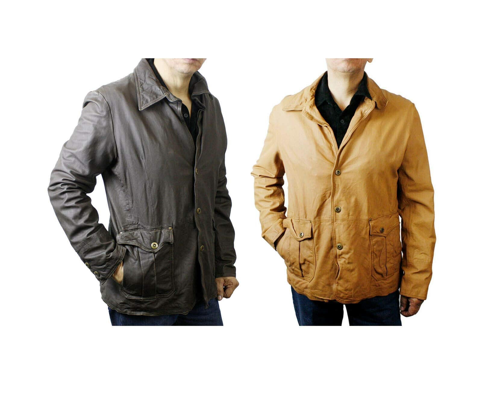 Dona Michi Men Genuine Lamb Washable Leather Long Coat Jacket Handcrafted