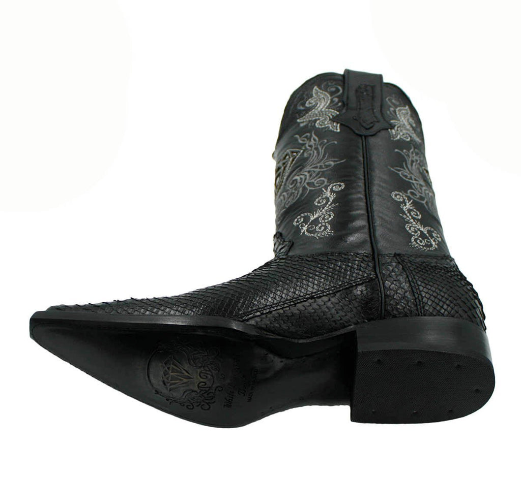 Dona Michi Men's Snip Toe Genuine Python Skin Leather Cowboy Western Boots_Black_11.5