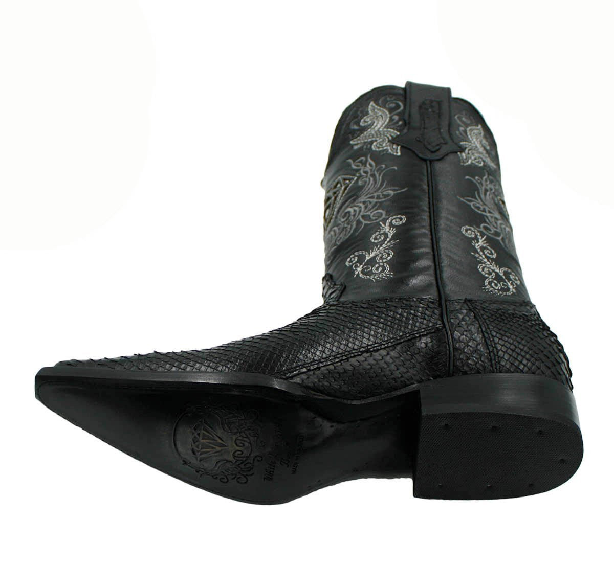 Dona Michi Men's Snip Toe Genuine Python Skin Leather Cowboy Western Boots_Black_11.5