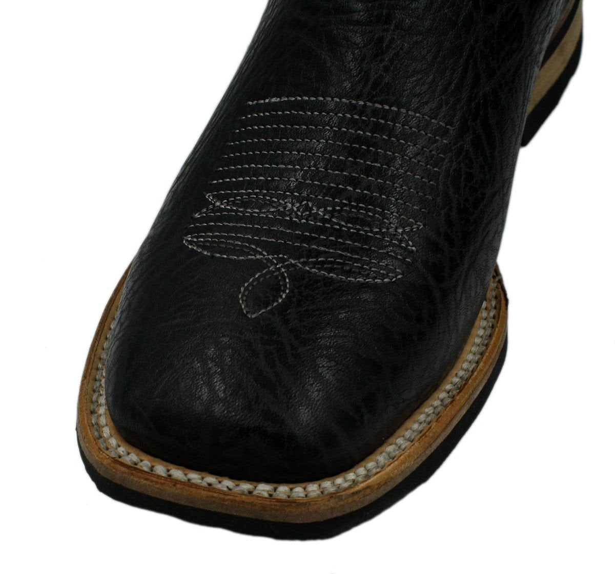 Men Genuine Bull Shoulder Leather Square Toe decarative Shaft Boots