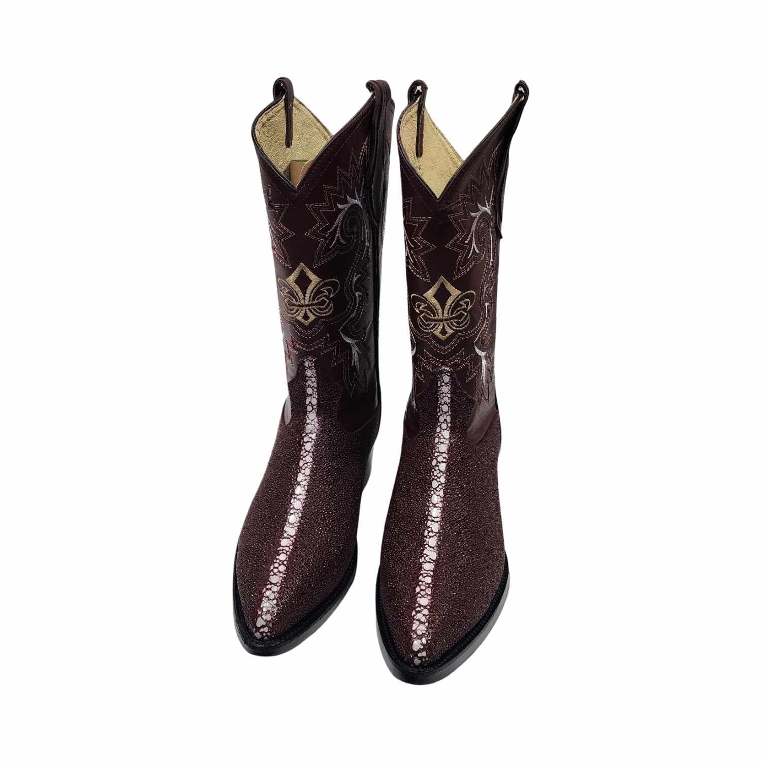 Dona Michi Men's Western Cowboy Exotic Stingray Print Leather Pointy Toe Boots Bota Vaquera Mantarraya Rodeo Puntal