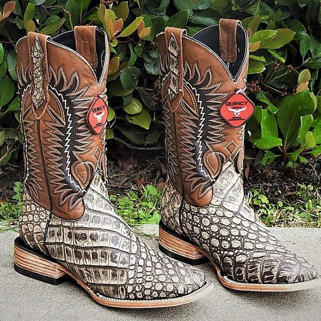 Dona Michi Men's Genuine Cowhide Coco Belly Print Leather Square Toe Boots Handcrafted