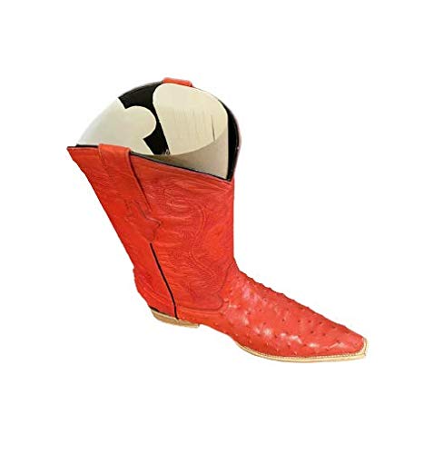 Dona Michi Men's Cowboy Ostrich Print Leather Western Snip Toe Red Boots Handcrafted