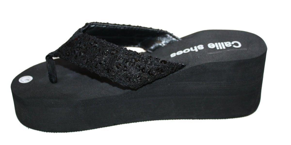 Dona Michi Leather Womens LA BEUATY Sequin Platform Thong Flip Flops Wedge Sandal : Heel 2.6" Apporx
