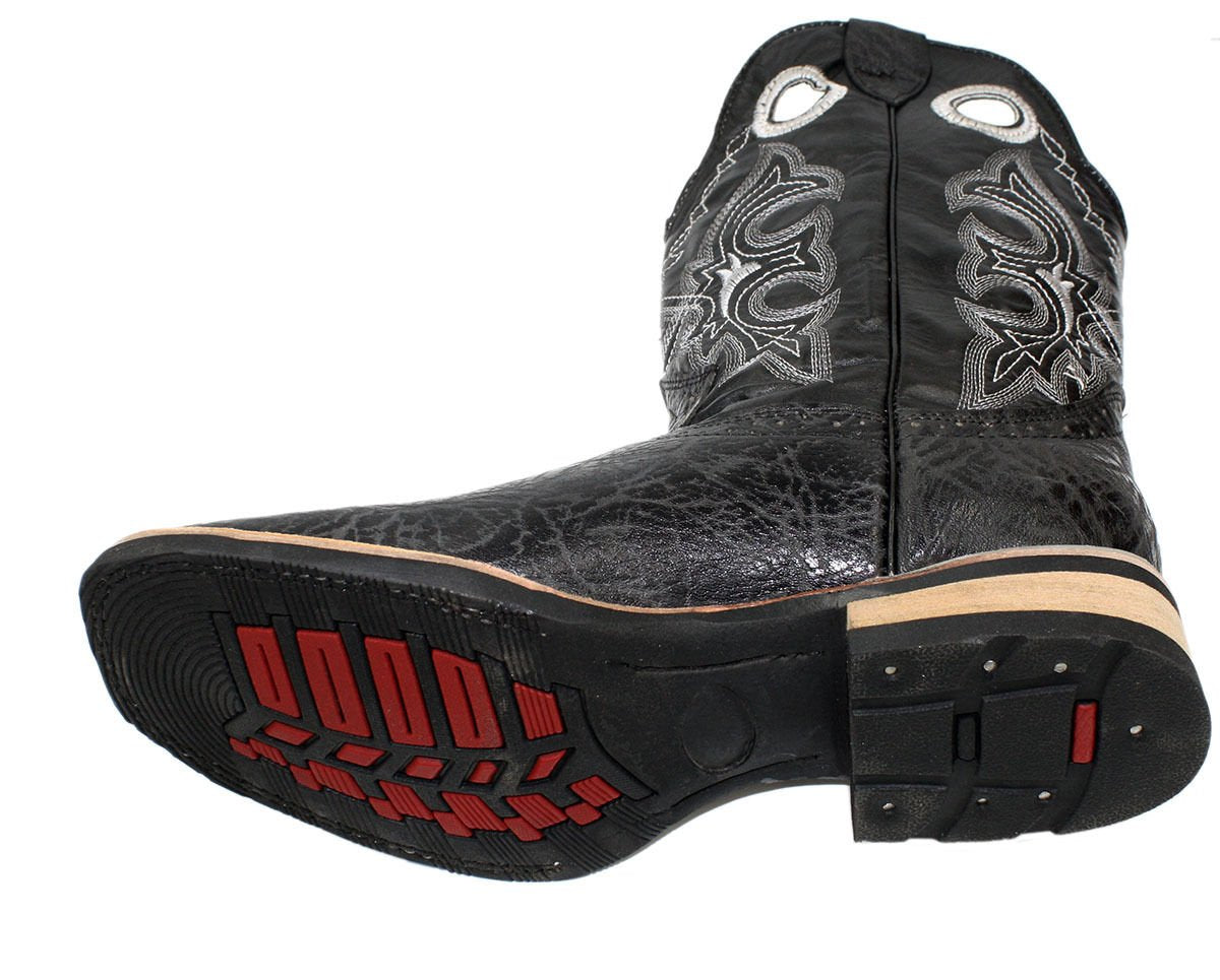 Men Genuine Bull Shoulder Leather Square Toe decarative Shaft Boots