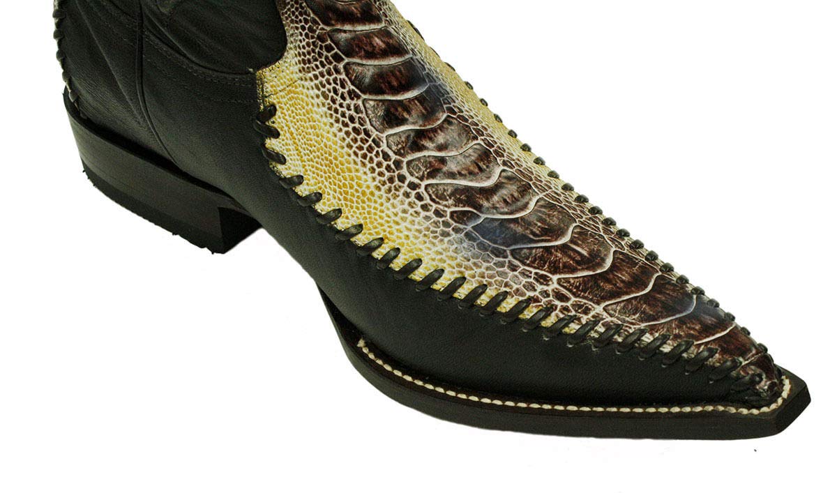 Dona Michi Men Genuine Ostrich Leg Leather Western Cowboy Snip Toe Boots