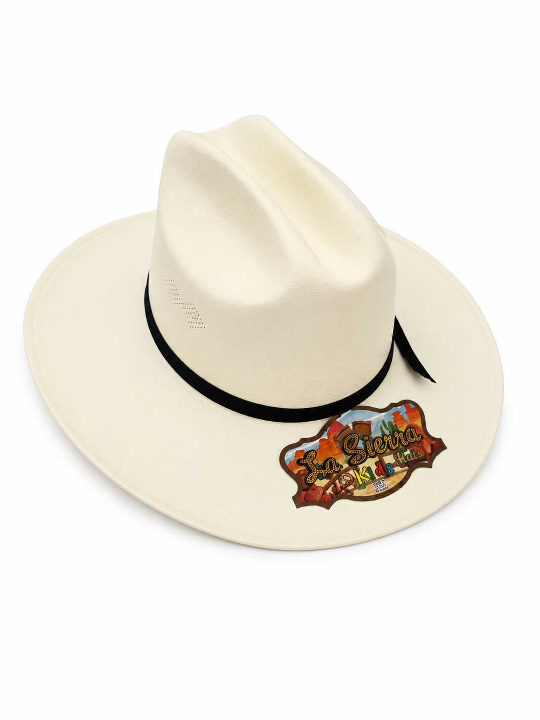 Kids Western Cowboy Hat – Ivory Cream with Black Band & Feather – Ranchero Style