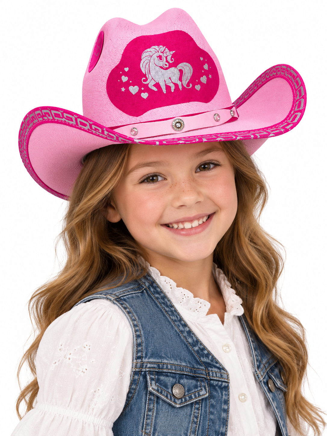 Girls’ Pink Unicorn Western Cowboy Hat – Rhinestone Kids’ Straw Hat
