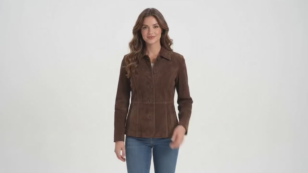 Women’s Genuine Suede Leather Jacket – Dark Brown Soft Leather Blazer