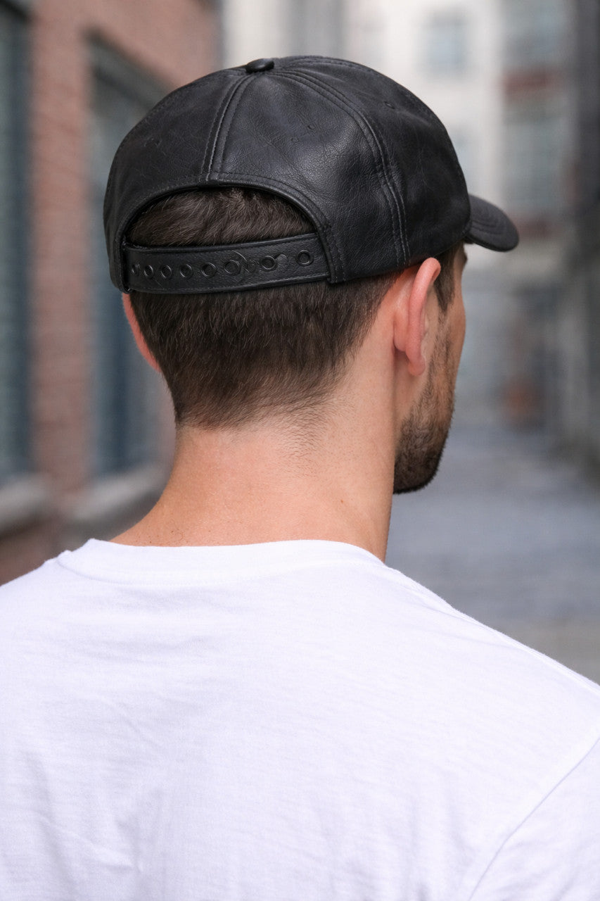 Black Genuine Leather Baseball Cap Hat, Mens, Womans, Adjustable