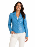 Genuine Blue Color Leather Women Jacket  Fitted Blazer Style, Tailored