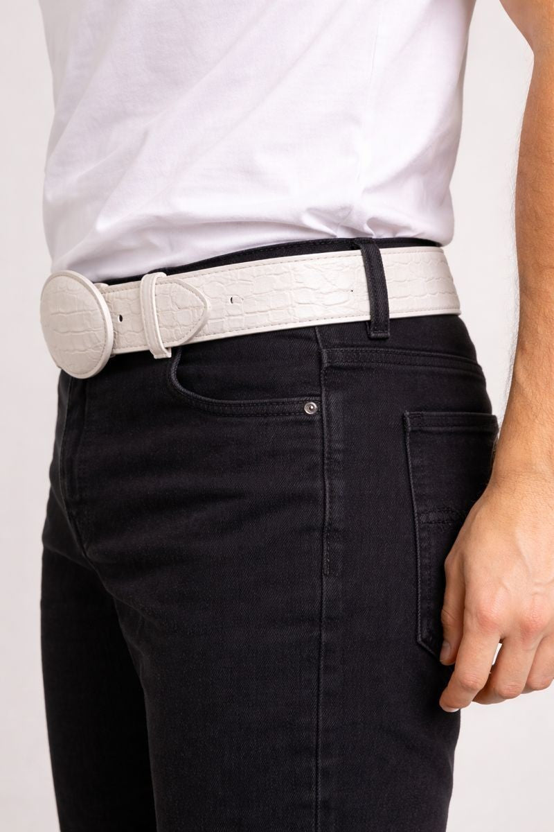 Genuine Cowhide Crocodile Print (Imitation) Leather Cowboy Belt Handcrafted