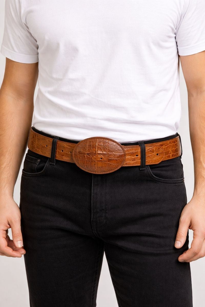 Genuine Cowhide Crocodile Print (Imitation) Leather Cowboy Belt Handcrafted