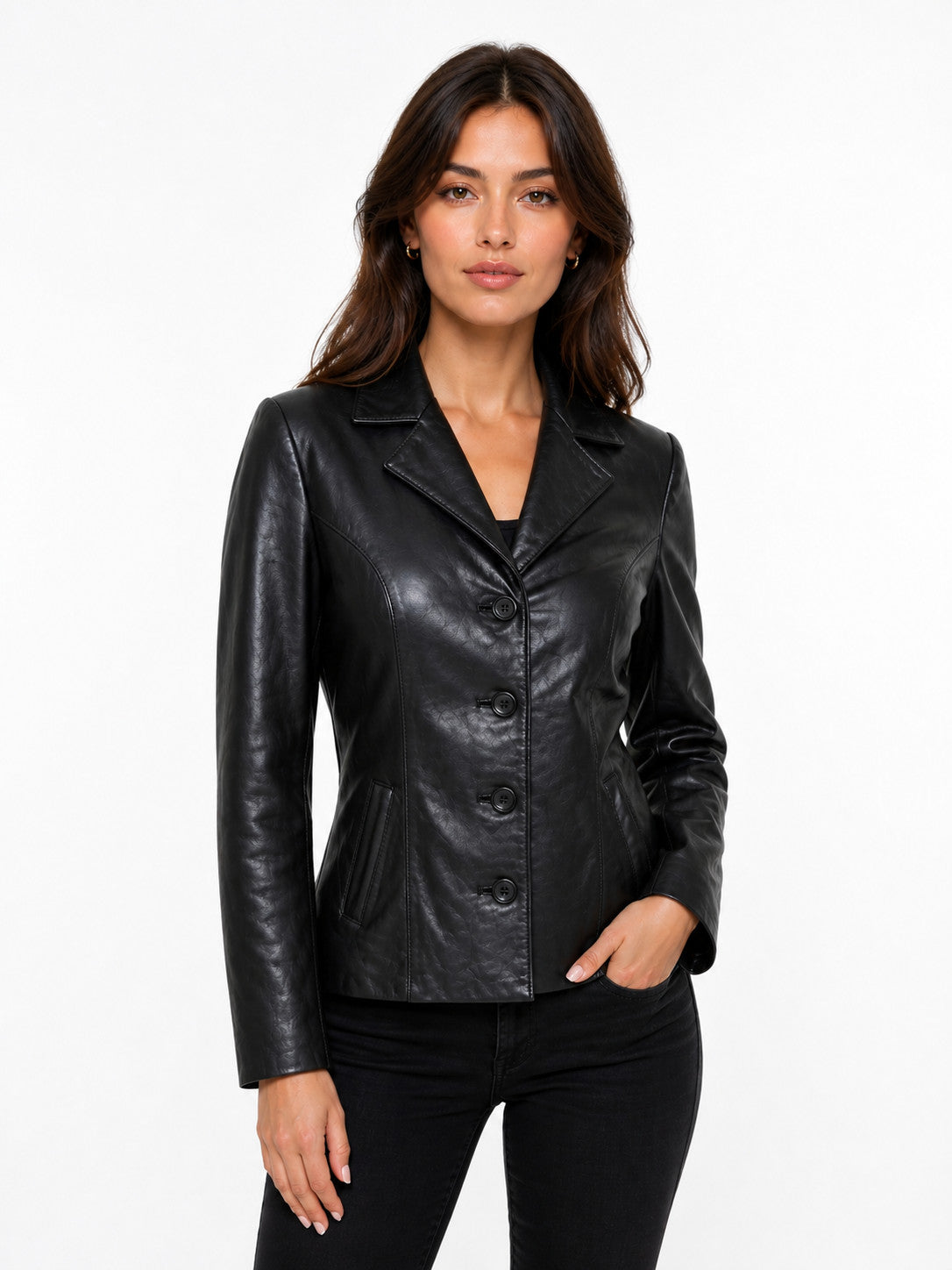 Genuine Black Color Leather Women Jacket  Fitted Blazer Style, Tailored