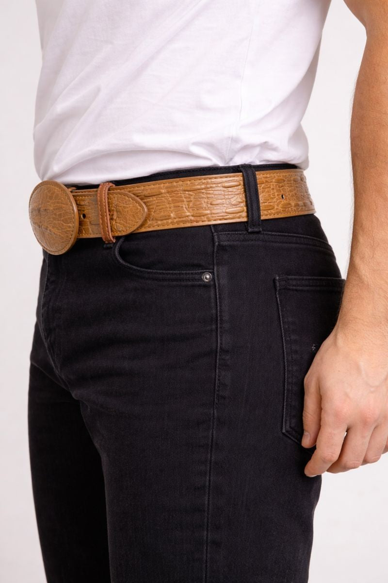 Genuine Cowhide Crocodile Print (Imitation) Leather Cowboy Belt Handcrafted