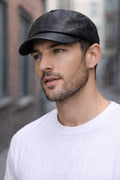 Black Genuine Leather Baseball Cap Hat, Mens, Womans, Adjustable