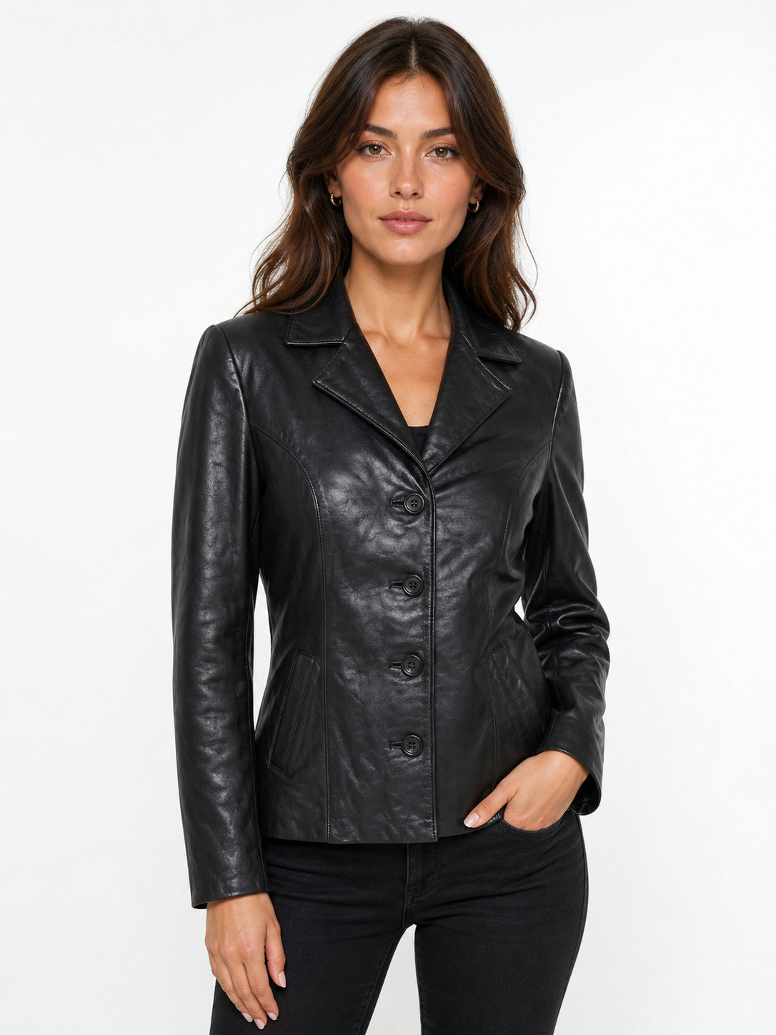 Genuine Black Color Leather Women Jacket  Fitted Blazer Style, Tailored