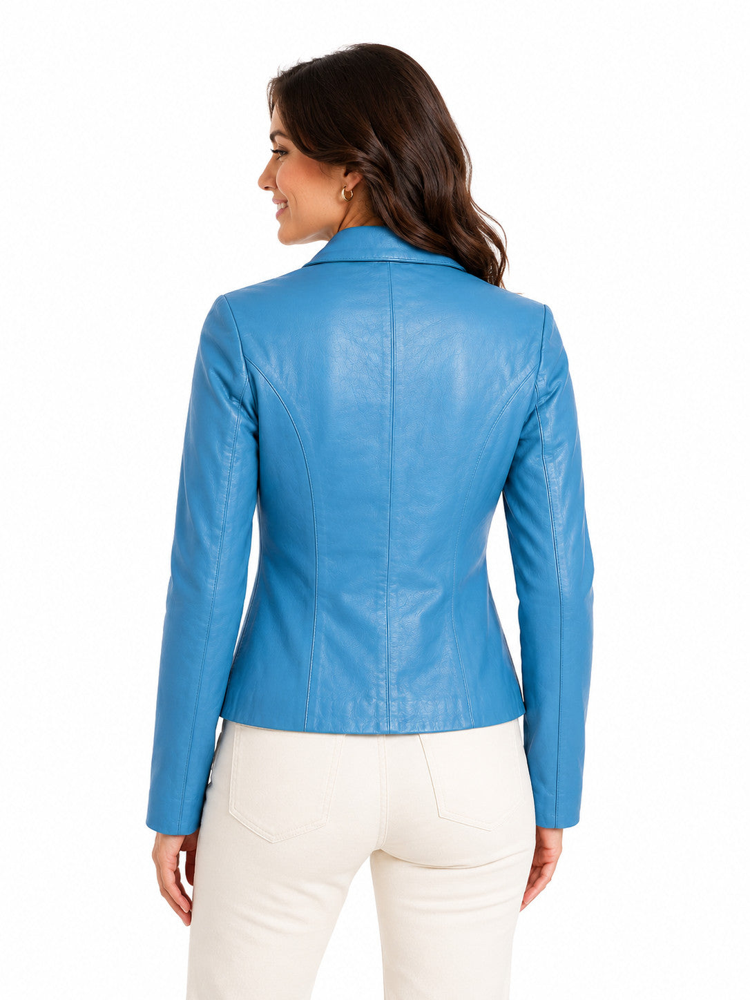 Genuine Blue Color Leather Women Jacket  Fitted Blazer Style, Tailored