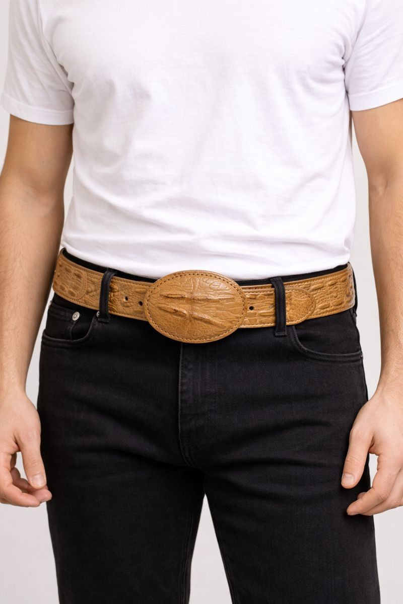Genuine Cowhide Crocodile Print (Imitation) Leather Cowboy Belt Handcrafted