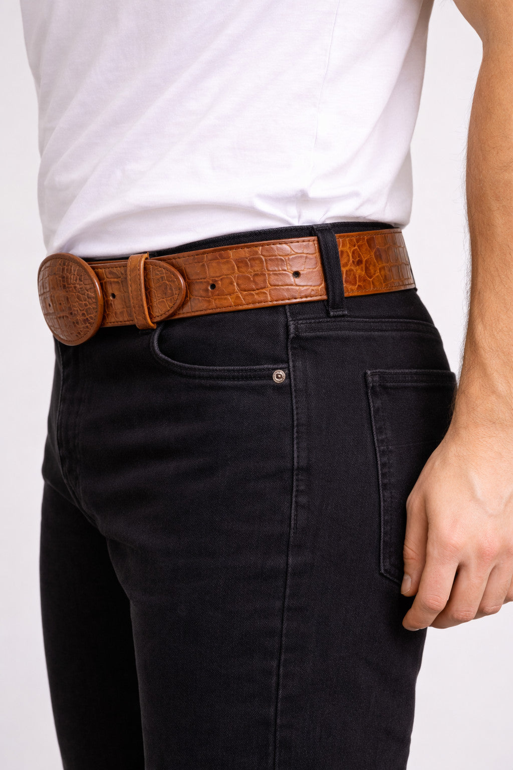 Genuine Cowhide Crocodile Print (Imitation) Leather Cowboy Belt Handcrafted