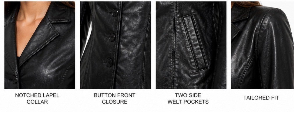 Genuine Black Color Leather Women Jacket  Fitted Blazer Style, Tailored