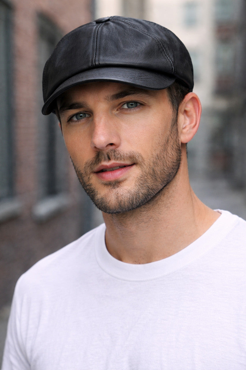 Black Genuine Leather Baseball Cap Hat, Mens, Womans, Adjustable