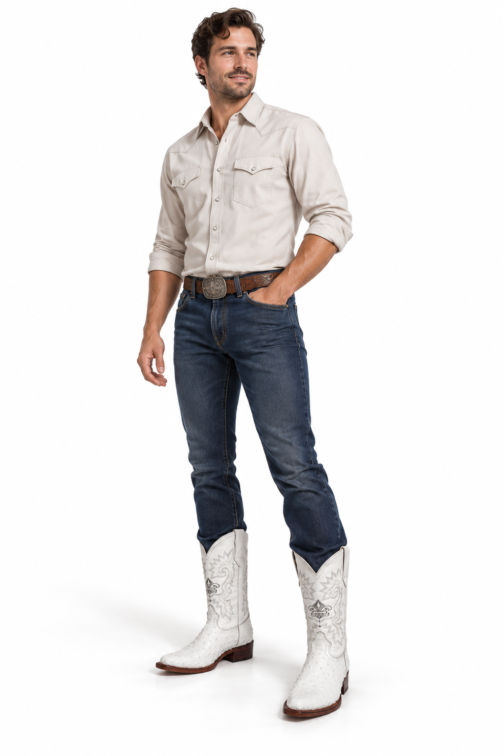 Men's Genuine Leather Cowboy Boots – Crocodile Print Cowhide Leather Snip Toe